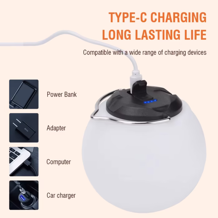 USB Şarjlı 3 Modlu Su Geçirmez Asılabilir LED Kamp ve Gece Lambası - Görsel 3