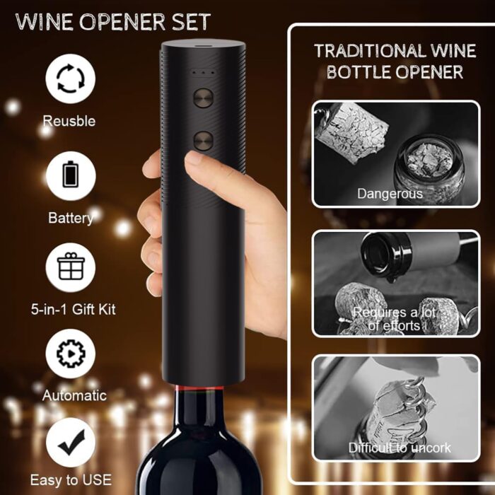 5’i 1 Arada Elektrikli Şarap Şişesi Açacağı Seti