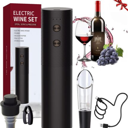 5’i 1 Arada Elektrikli Şarap Şişesi Açacağı Seti