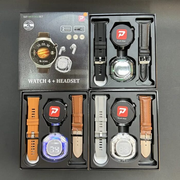 D21 Watch 4 Akıllı Saat + Bluetooth Kulaklık Seti – Çift Kordon, Manyetik Şarj - Görsel 6