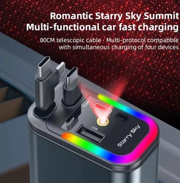 240W araç şarj cihazı – PD30W, Type-C & Lightning, RGB Ortam Işıklı - Görsel 5