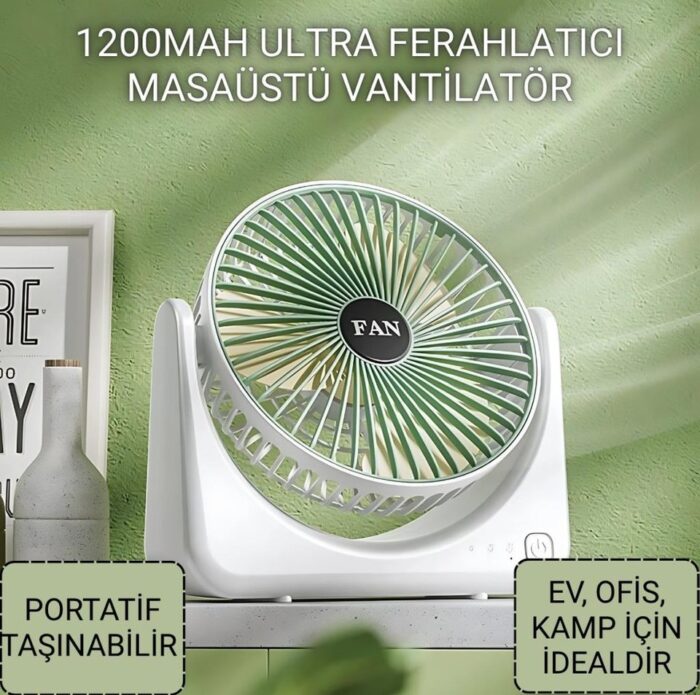 Şarjlı Masaüstü Vantilatör USB Taşınabilir Fan 3 Kademeli - Görsel 7