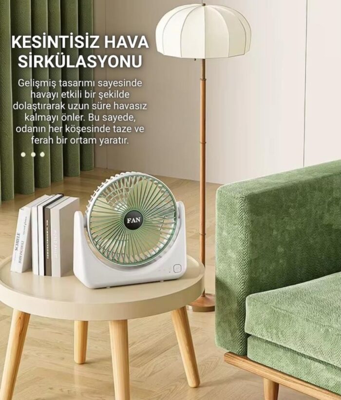 Şarjlı Masaüstü Vantilatör USB Taşınabilir Fan 3 Kademeli - Görsel 3