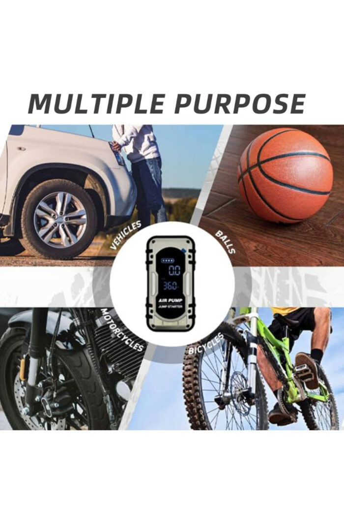 Taşınabilir Akü Takviye Cihazı 4’ü 1 Arada Lastik Şişirme Kompresörü Powerbank ve LED Işıklı Araç Acil Seti - Görsel 2