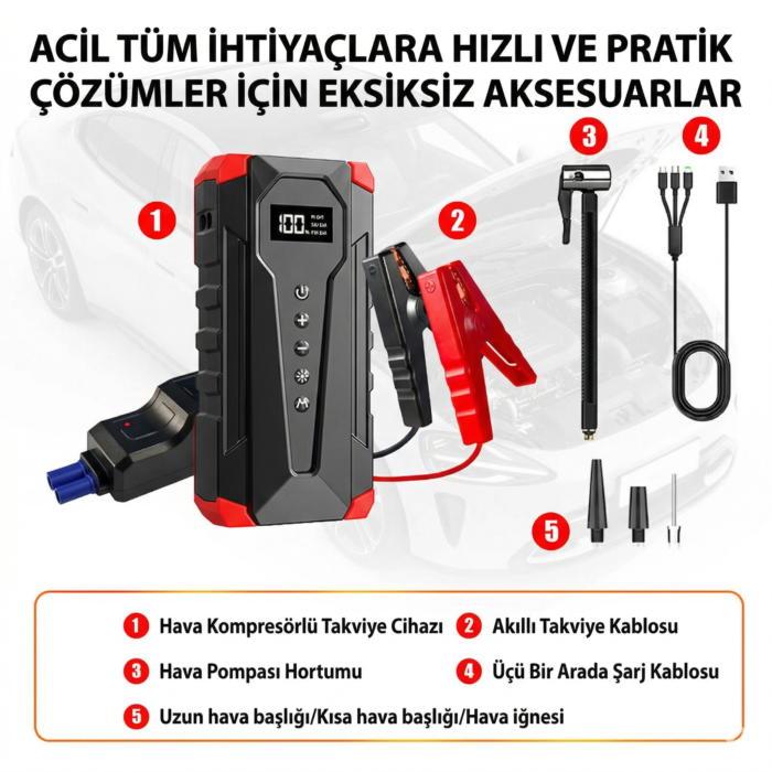 MDHL Akü Takviye Kompresörlü Powerbank Araç Acil Seti - Görsel 3