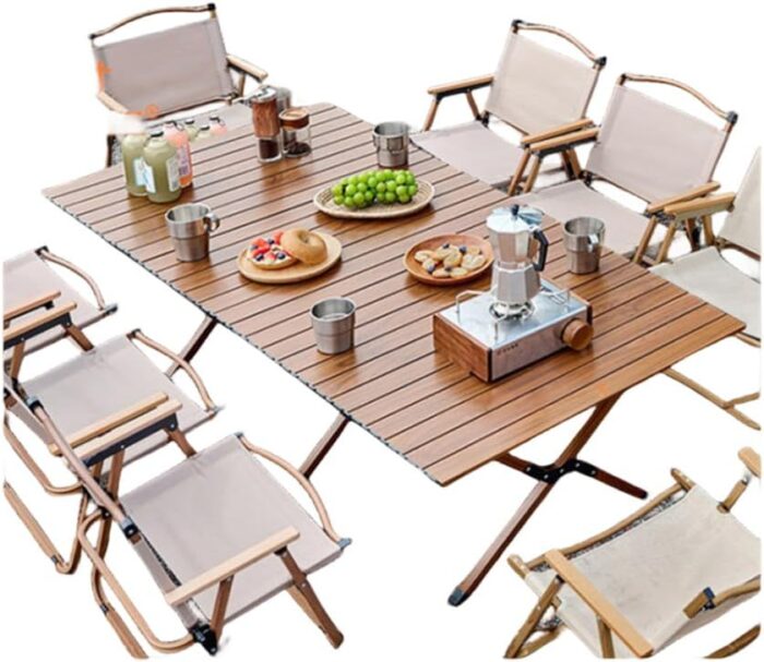 Katlanabilir Kamp Sandalyesi Taşınabilir Piknik Bahçe Plaj Sandalyesi Ahşap Kol Dayamalı Moon Chair - Görsel 2