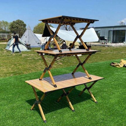 Katlanabilir Kamp ve Piknik Masası Ahşap Görünümlü Taşınabilir Masa
