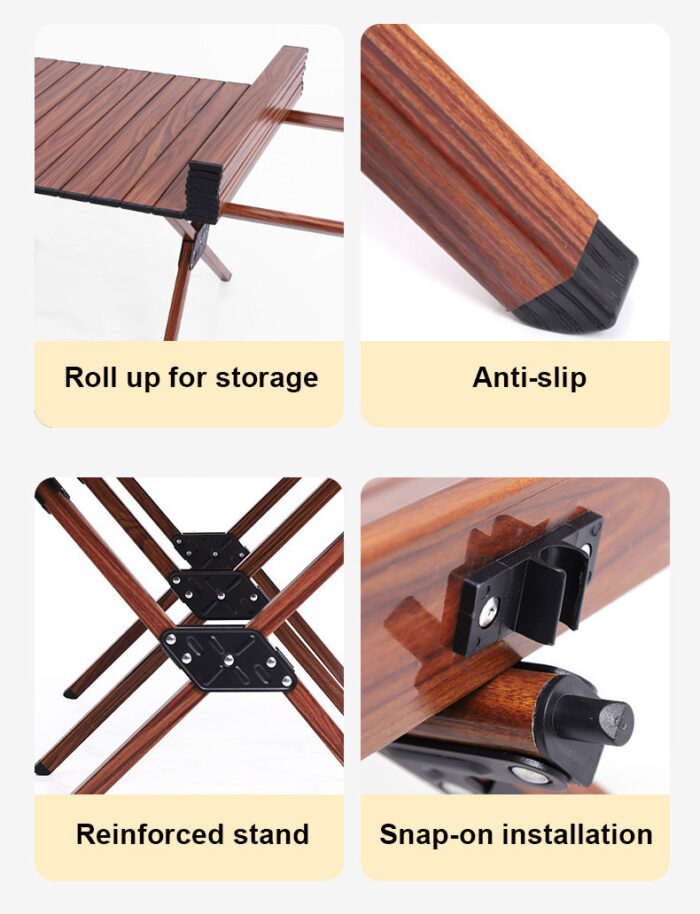 Katlanabilir Kamp ve Piknik Masası Ahşap Görünümlü Taşınabilir Masa - Görsel 6