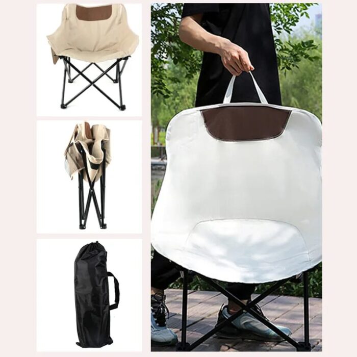 Katlanabilir Moon Kamp Sandalyesi Taşınabilir Yuvarlak Outdoor Sandalye Piknik Plaj Bahçe Koltuğu Çantalı - Görsel 3