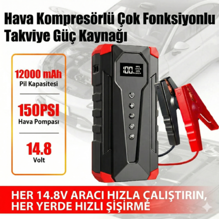 MDHL Akü Takviye Kompresörlü Powerbank Araç Acil Seti