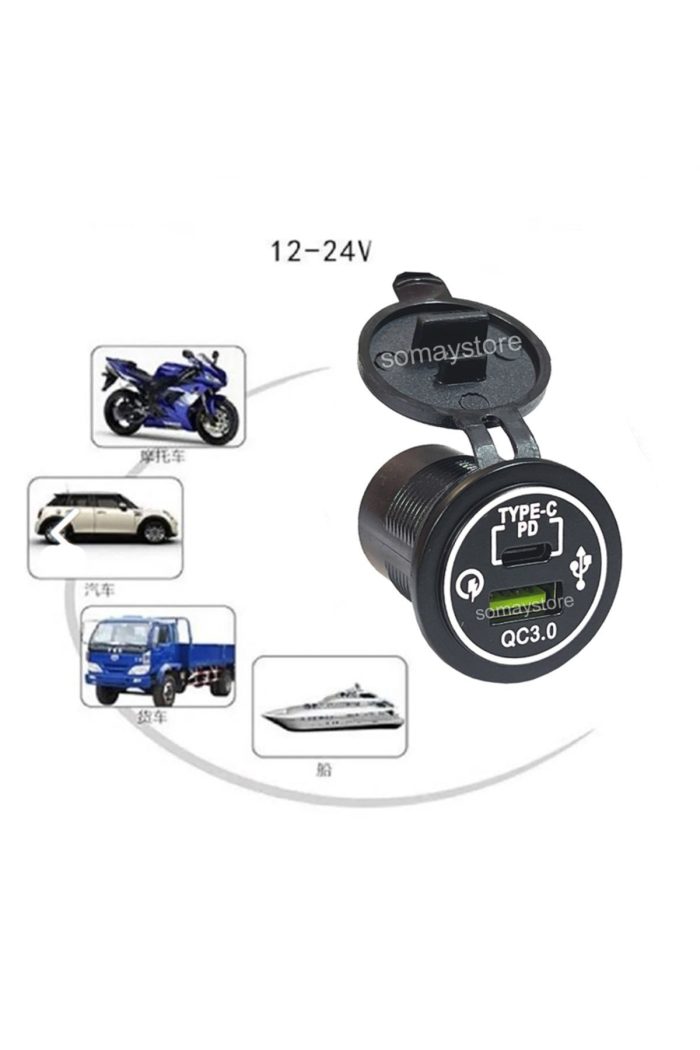12V-24V Araç & Motosiklet USB Şarj Soketi Voltmetreli PD + QC3.0 Hızlı Şarj - Görsel 3