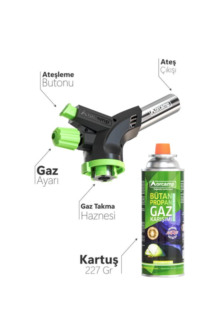 Orcamp Çakmaklı Pürmüz Set 1300°C Kamp Torch Başlık + Gaz Kartuşu - Görsel 5