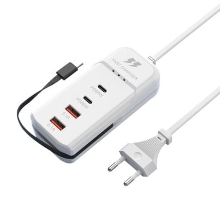 66W USB Şarj İstasyonu 4 Port Hızlı Şarj Cihazı Type-C Kablolu