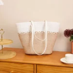 Hasır Kadın Plaj Çantası Elit Tasarım Büyük Boy Yazlık Omuz Çantası - Görsel 4