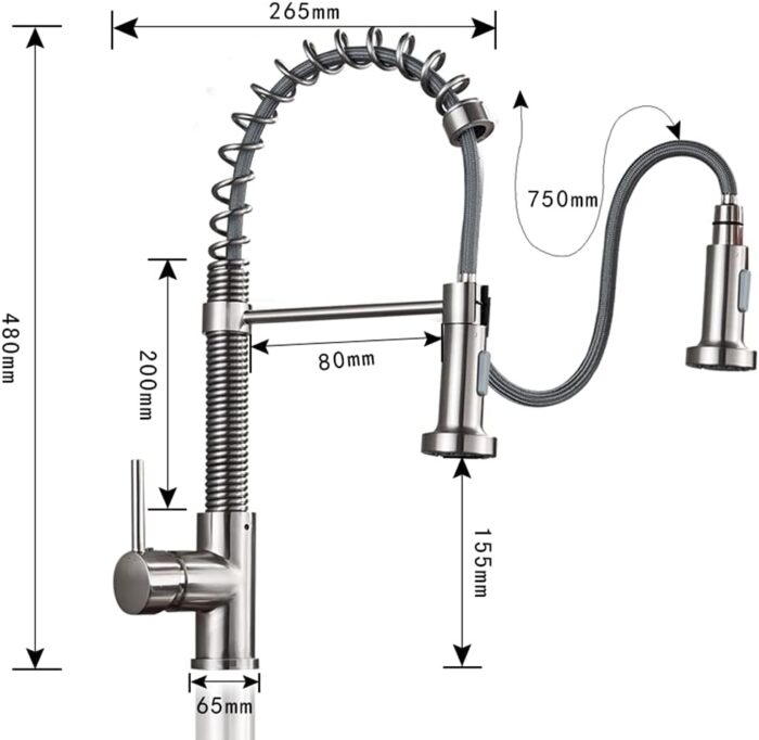 Siyah Tek Kollu Mutfak Bataryası 360° Döner Evye Musluğu Modern Tek Delik Lavabo Bataryası - Görsel 6