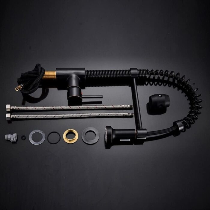 Siyah Tek Kollu Mutfak Bataryası 360° Döner Evye Musluğu Modern Tek Delik Lavabo Bataryası - Görsel 4