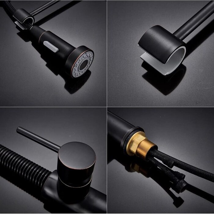 Siyah Tek Kollu Mutfak Bataryası 360° Döner Evye Musluğu Modern Tek Delik Lavabo Bataryası - Görsel 5