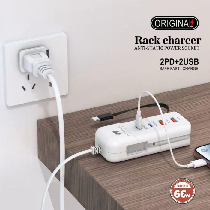 66W USB Şarj İstasyonu 4 Port Hızlı Şarj Cihazı Type-C Kablolu - Görsel 4