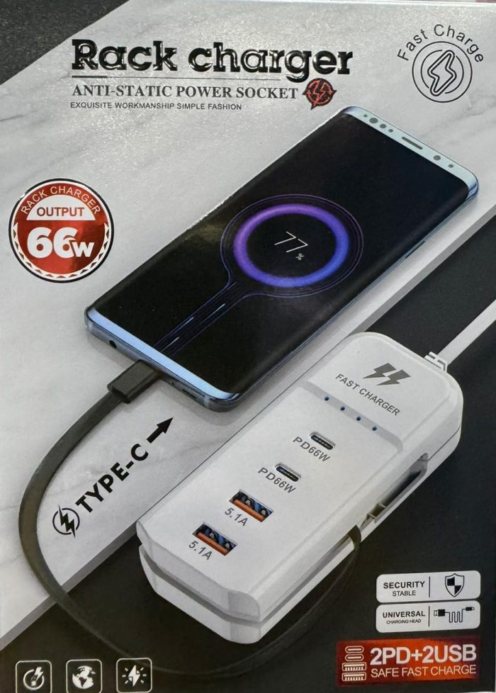 66W USB Şarj İstasyonu 4 Port Hızlı Şarj Cihazı Type-C Kablolu - Görsel 3