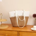 Hasır Kadın Plaj Çantası Elit Tasarım Büyük Boy Yazlık Omuz Çantası - Görsel 3