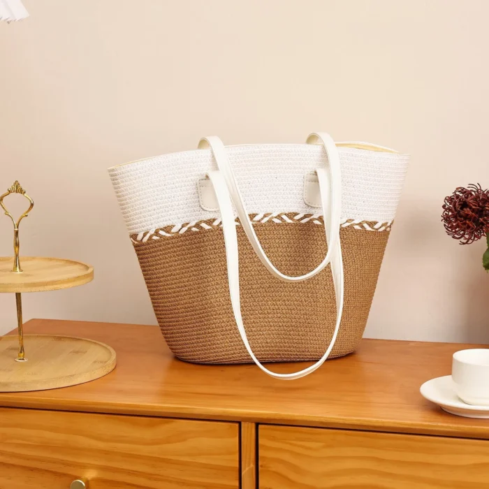 Hasır Kadın Plaj Çantası Elit Tasarım Büyük Boy Yazlık Omuz Çantası - Görsel 3