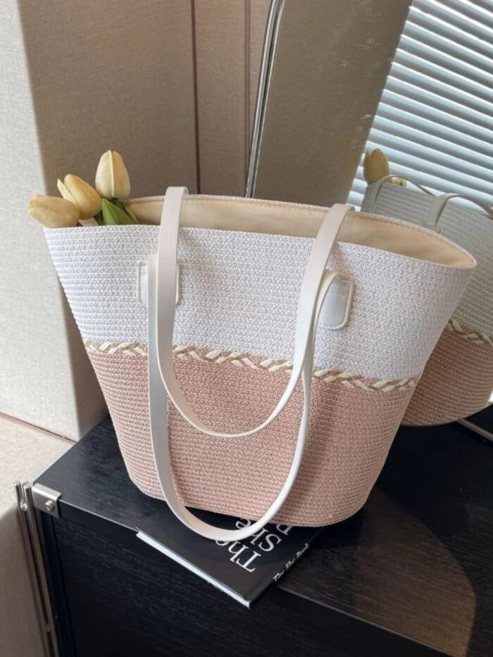 Hasır Kadın Plaj Çantası Elit Tasarım Büyük Boy Yazlık Omuz Çantası - Görsel 5