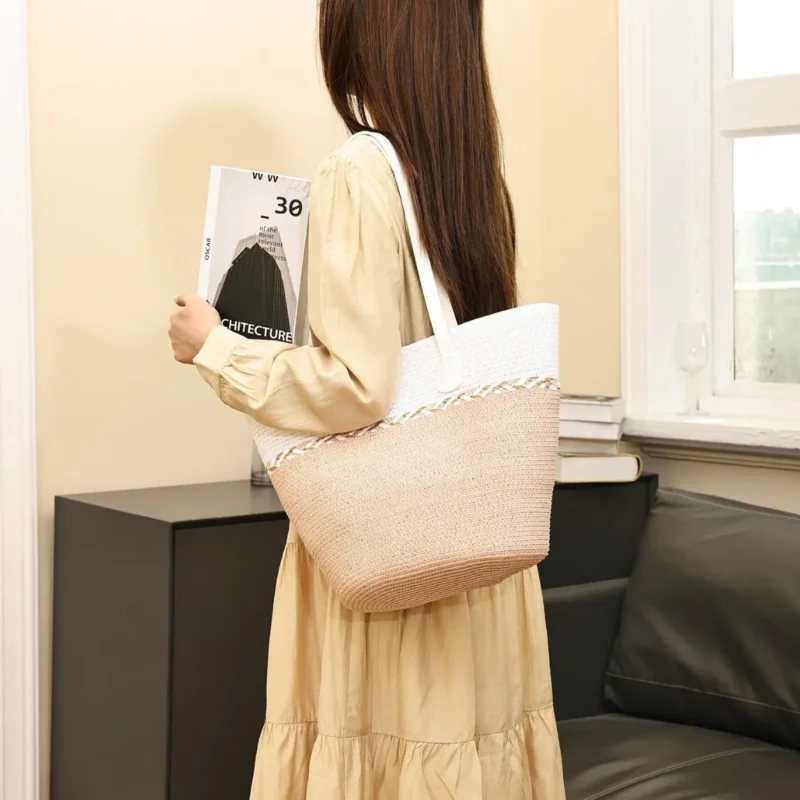 Hasır Kadın Plaj Çantası Elit Tasarım Büyük Boy Yazlık Omuz Çantası