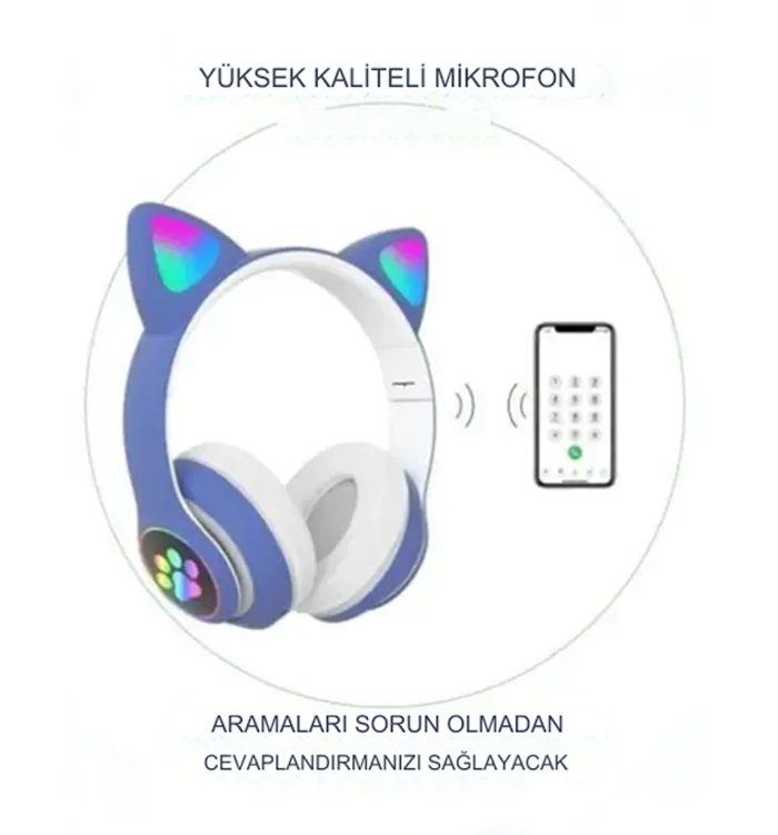 Kedi Kulak Bluetooth Kulaklık RGB Işıklı Kablosuz Headset STN-28 - Görsel 4