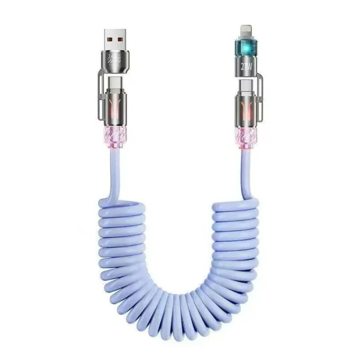 4’ü 1 Arada Spiral Hızlı Şarj Kablosu 240W Type-C Lightning 2 Metre - Görsel 5