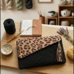 Leopar kapak clutch çanta