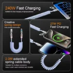 4’ü 1 Arada Spiral Hızlı Şarj Kablosu 240W Type-C Lightning 2 Metre - Görsel 3