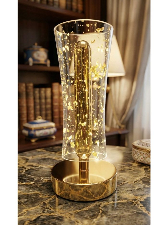 Altın Varaklı Dekoratif Masa Lambası – Gold LED Ambiyans Aydınlatma - Görsel 3