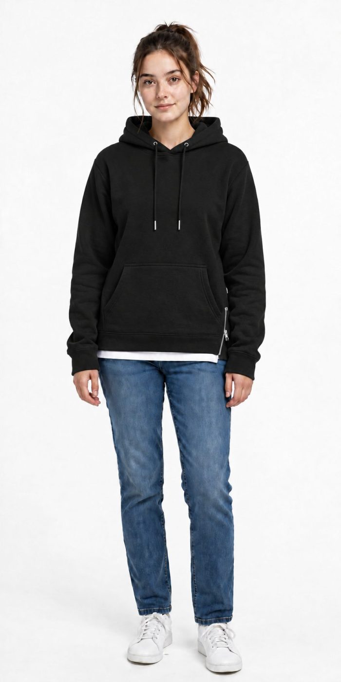 İki İplik İçi Şardonlu Kapşonlu Sweatshirt - Görsel 4
