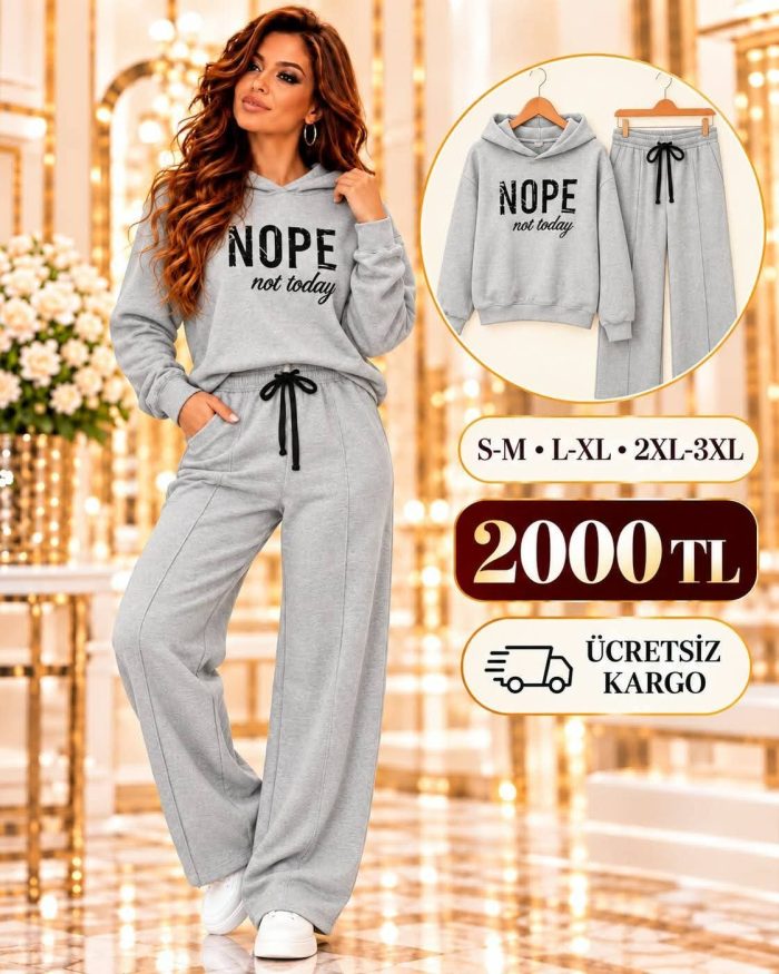Nope Not Today Baskılı Kapşonlu İki İplik İkili Takım - Görsel 2